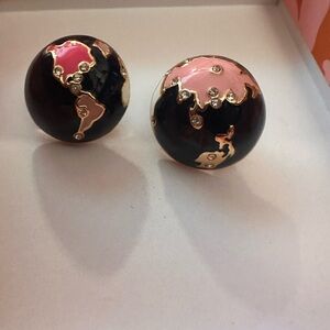 Kate Spade Pink and Black Enamel Globe Earrings